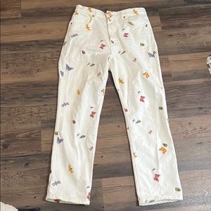 White embroidered Reformation Jeans